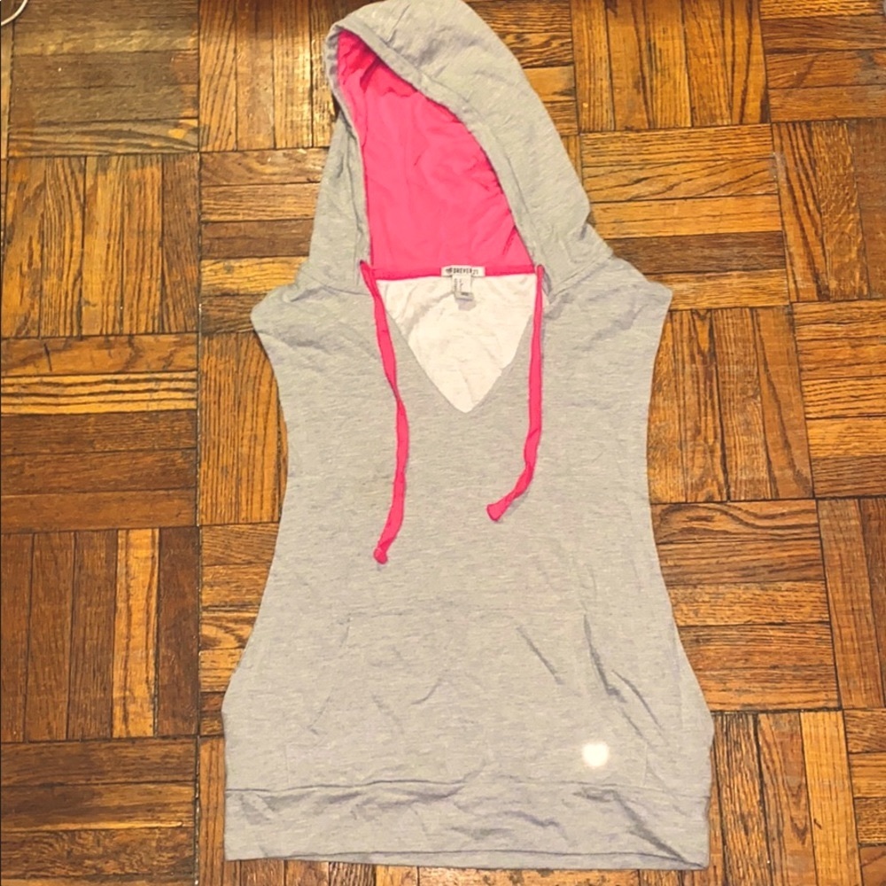 Pink and Gray hooded active muscle tank